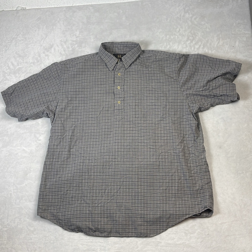 Ralph Lauren RRL Men's Plaid Popover Shirt Blue Grey Size XL 90s Vintage Cotton